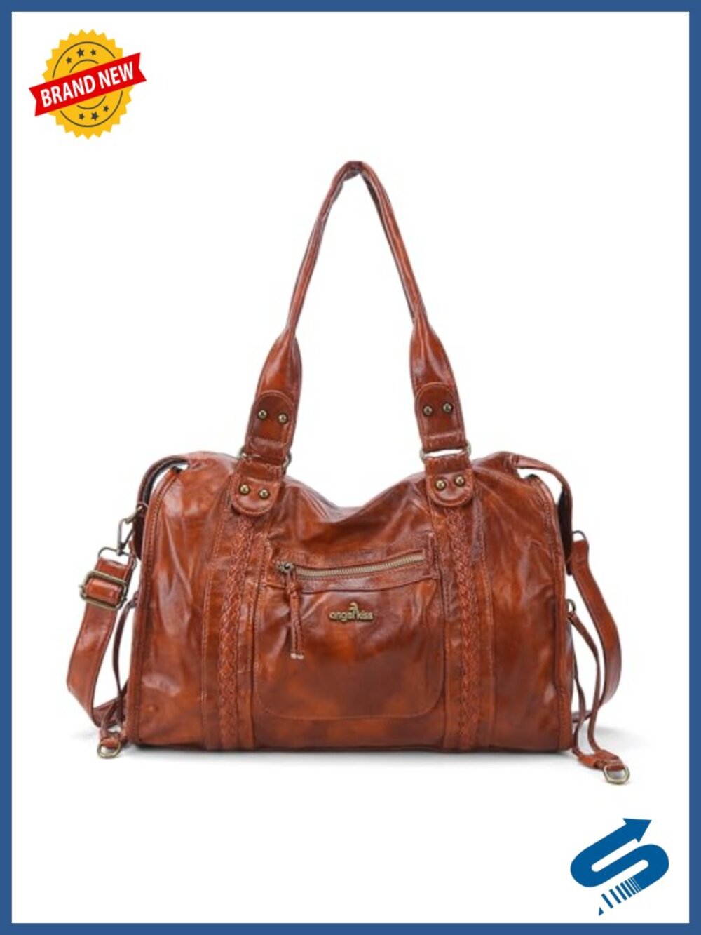 Vegan Leather Large Hobo Shoulder Bag Laptop Tote Multi-Pocket Satchel